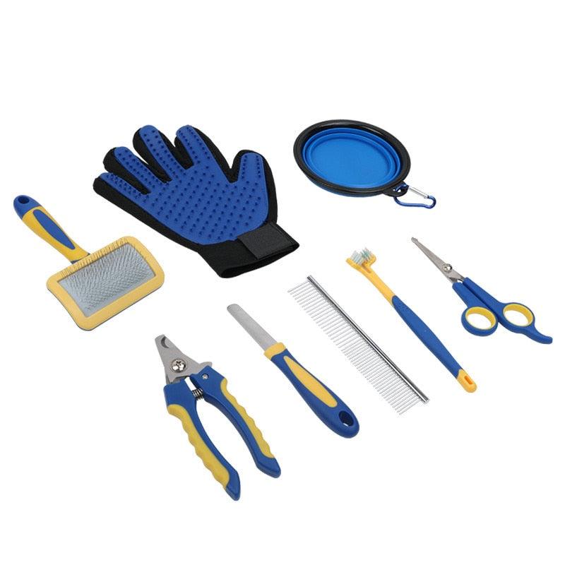 8pcs Pet Dogs cleaning tool set Cat Dog Hair Remover Dog Grooming Cat Supplies Comb Hair Removal Brush Dog Toothbrush Dog Comb - Lily Depot