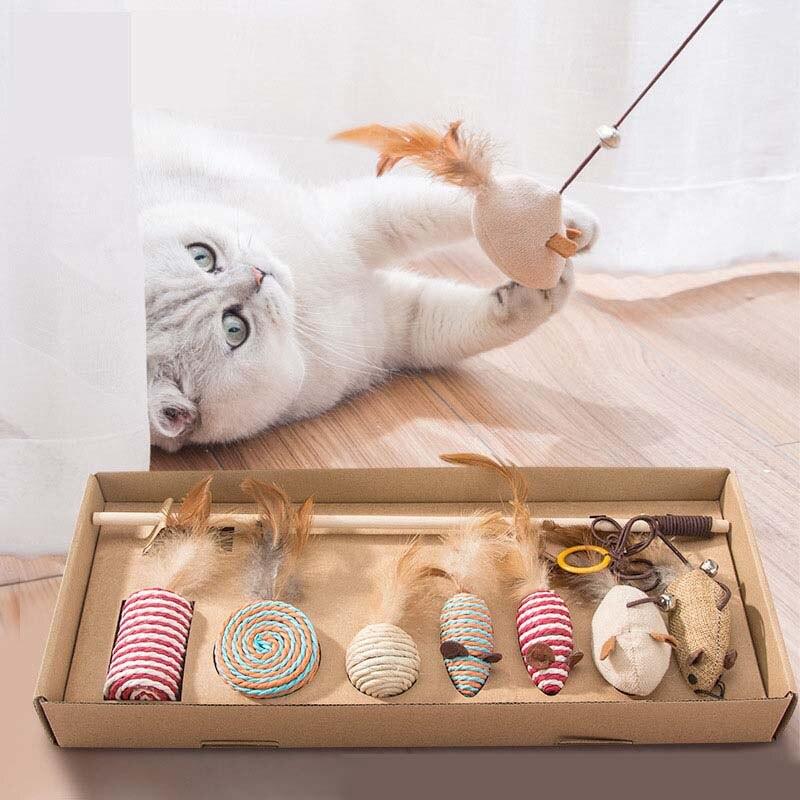 Wood Cat Toy Feather Set Interactive For Pets Fishing Rod Funny Pet Products Mouse Paw Games Cute Toys Linen Cats Stick Dropship - Lily Depot