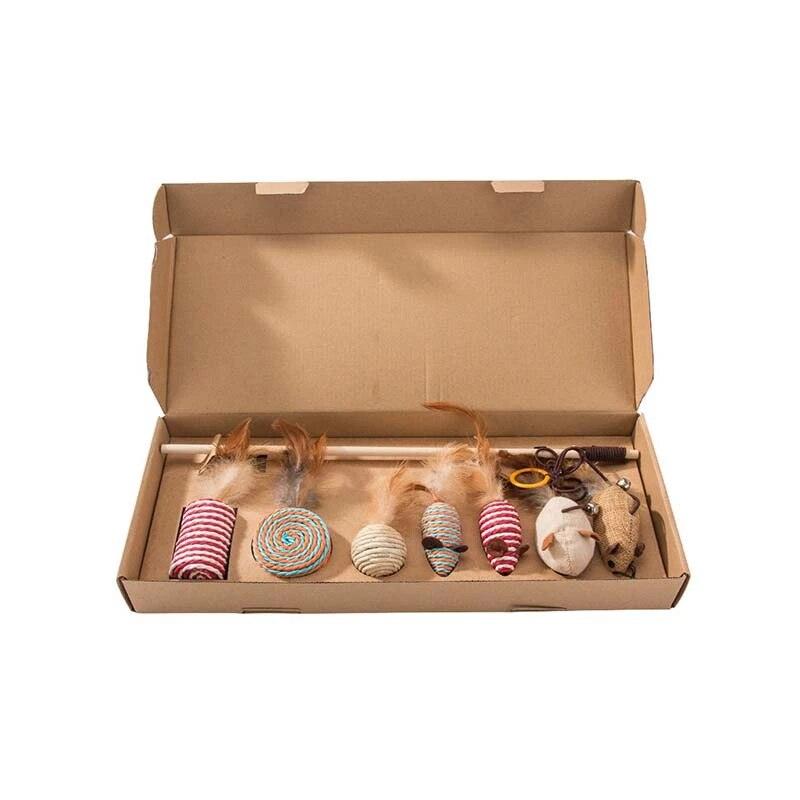 Wood Cat Toy Feather Set Interactive For Pets Fishing Rod Funny Pet Products Mouse Paw Games Cute Toys Linen Cats Stick Dropship - Lily Depot