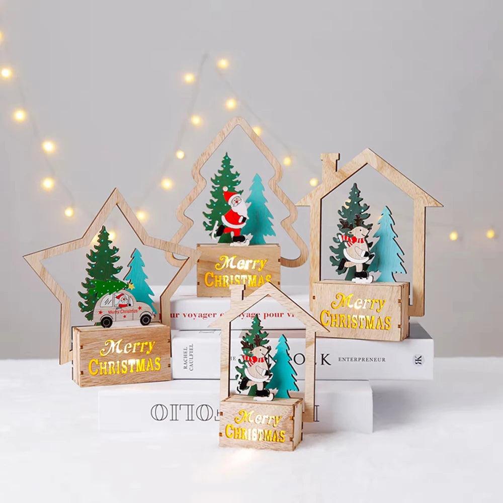 Luminous Wooden Ornaments Led Light Tree Claus Santa Christmas Tabletop For Home Xmas Party Table Decoration Noel 2024 New Year - Lily Depot
