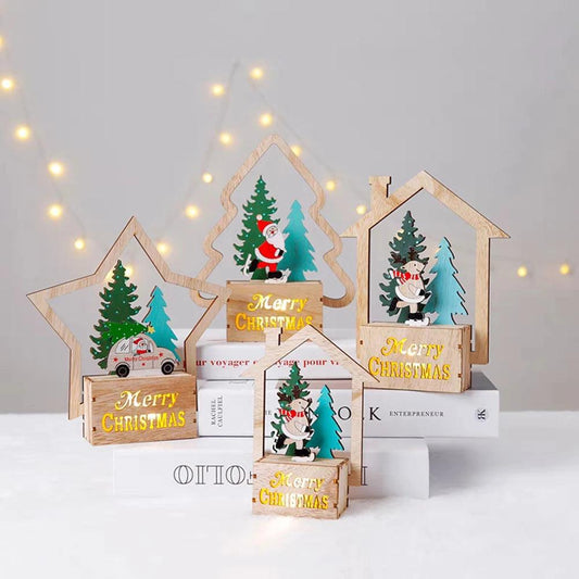 Luminous Wooden Ornaments Led Light Tree Claus Santa Christmas Tabletop For Home Xmas Party Table Decoration Noel 2024 New Year - Lily Depot