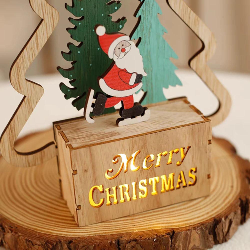 Luminous Wooden Ornaments Led Light Tree Claus Santa Christmas Tabletop For Home Xmas Party Table Decoration Noel 2024 New Year - Lily Depot