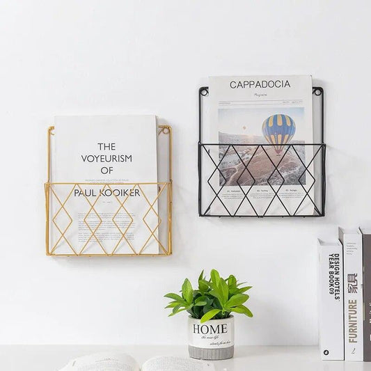 Magazine Storage Rack Living Room Wall Mounted Bookshelf Home Wall Decoration Bedroom Bedside Metal Magazine Organizer - Lily Depot