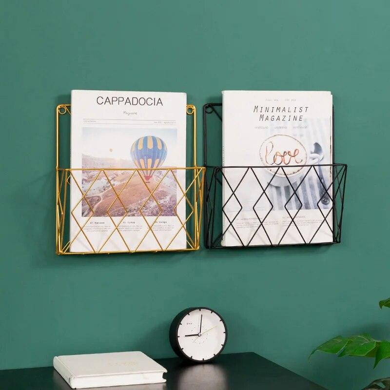 Magazine Storage Rack Living Room Wall Mounted Bookshelf Home Wall Decoration Bedroom Bedside Metal Magazine Organizer - Lily Depot