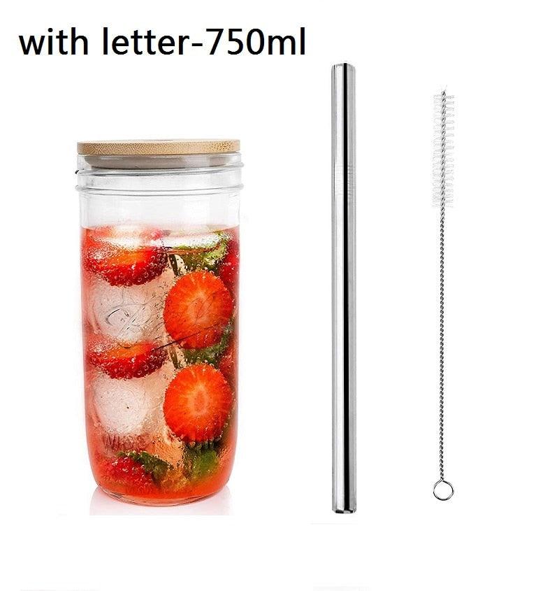 Mason Jars for Drinking Cup Bubble Tea Glass Cup with Bamboo Lid Reusable Glass Boba Smoothie Cup with Stainless Steel Straw Cup - Lily Depot