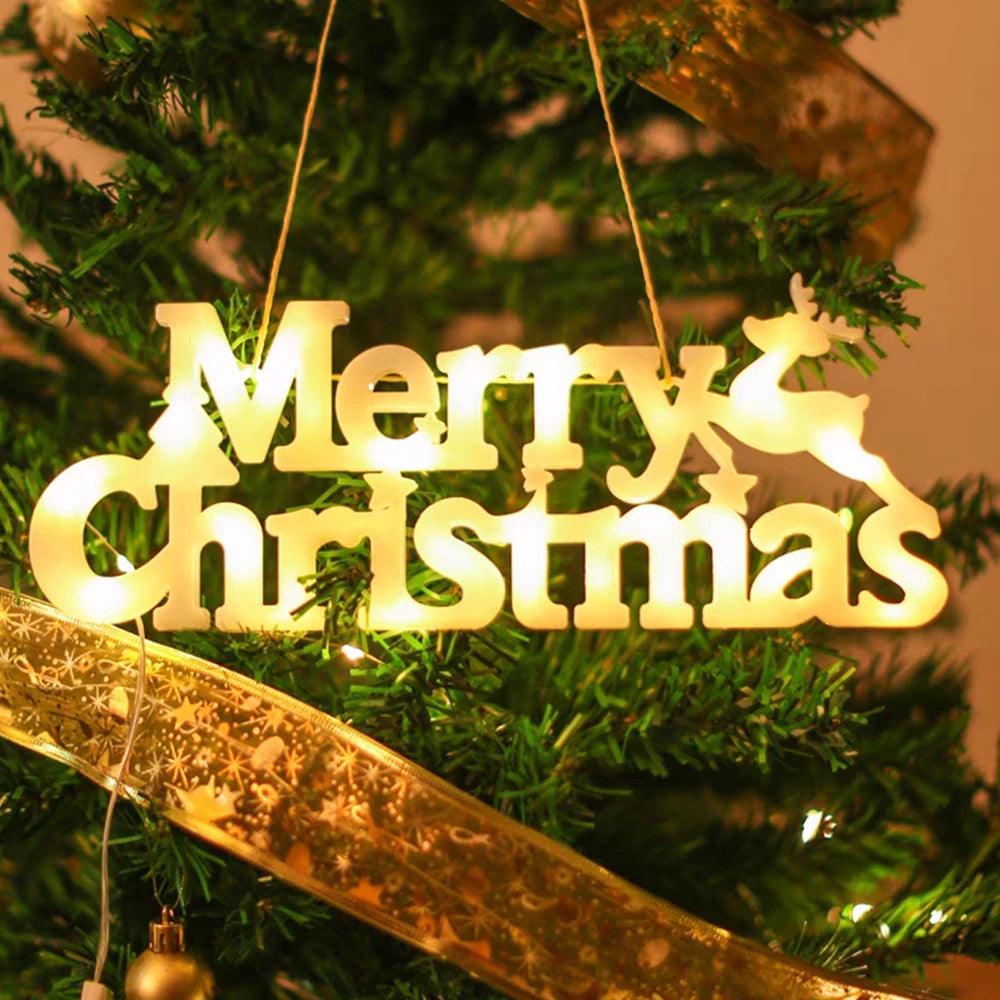 Merry Christmas Letter LED Light Wall Hanging Nightlight Xmas Night Lamp Pendant for 2024 New Year Party Home Room Tree Decor - Lily Depot