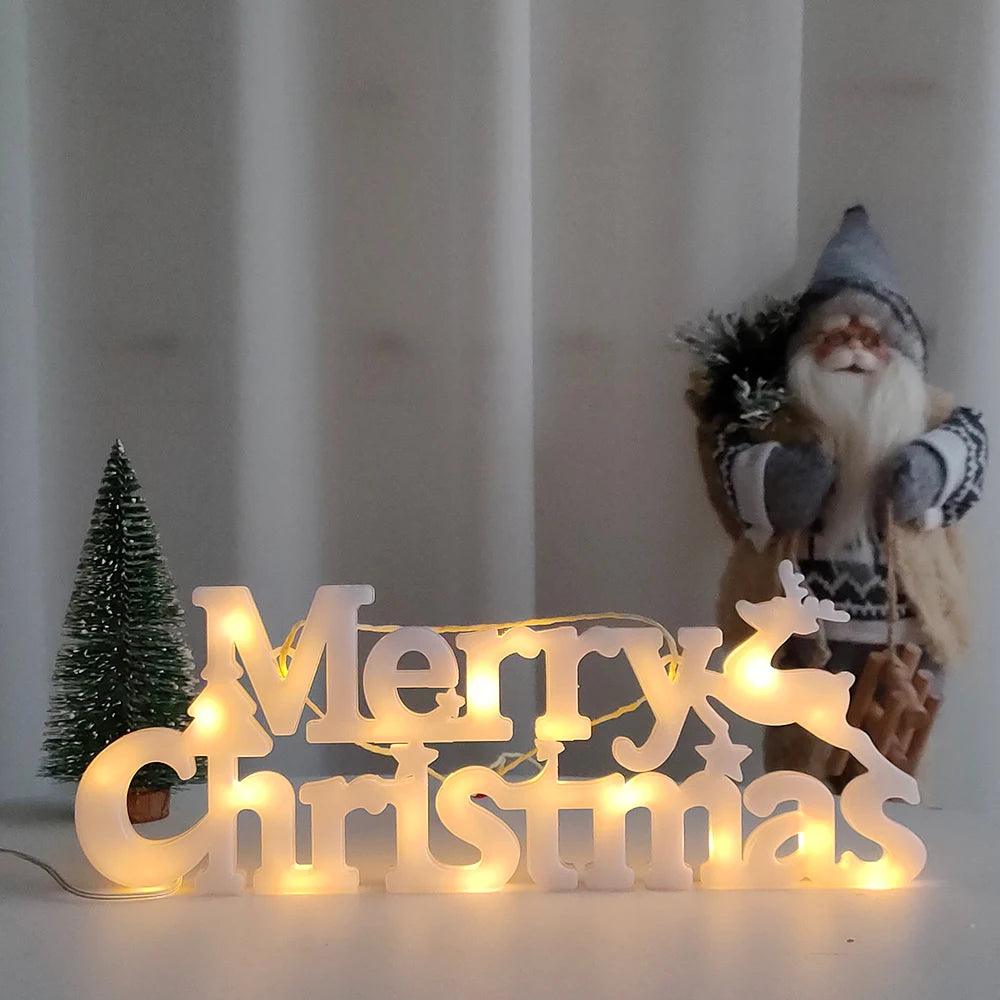 Merry Christmas Letter LED Light Wall Hanging Nightlight Xmas Night Lamp Pendant for 2024 New Year Party Home Room Tree Decor - Lily Depot