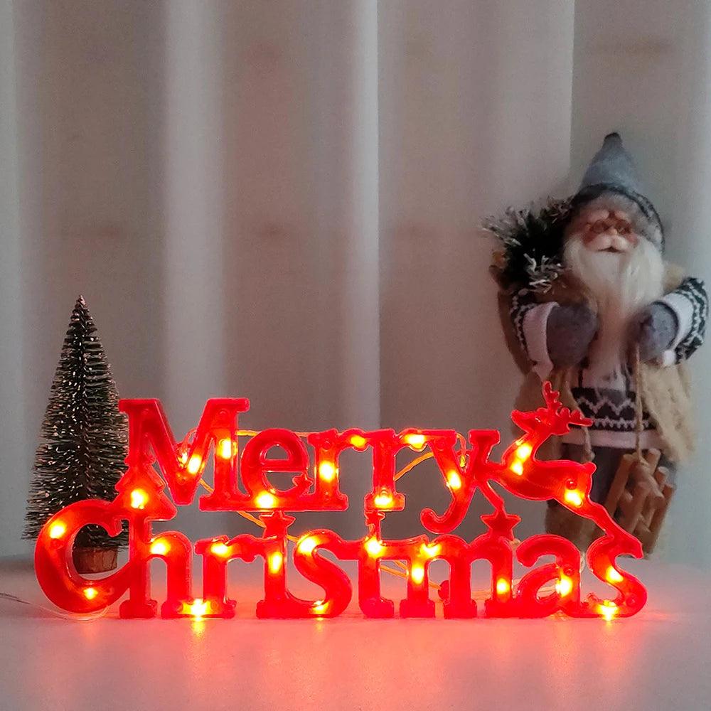 Merry Christmas Letter LED Light Wall Hanging Nightlight Xmas Night Lamp Pendant for 2024 New Year Party Home Room Tree Decor - Lily Depot