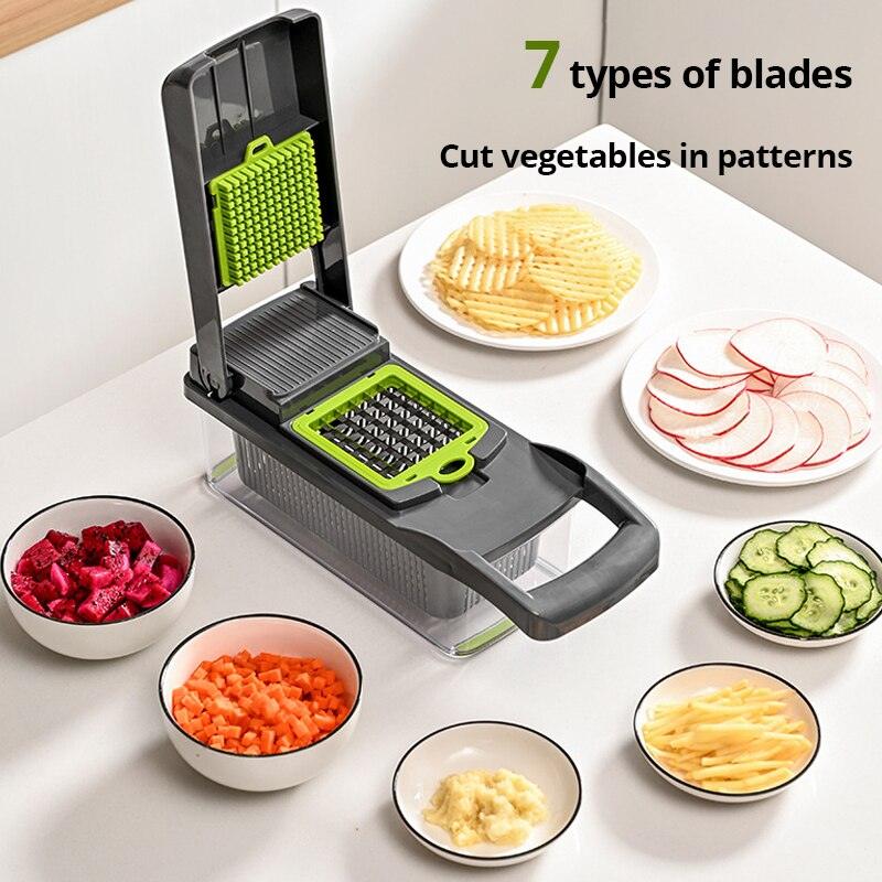 12 in 1 Multifunctional Vegetable Slicer Cutter Shredders Slicer With Basket Fruit Potato Chopper Carrot Grater - Lily Depot