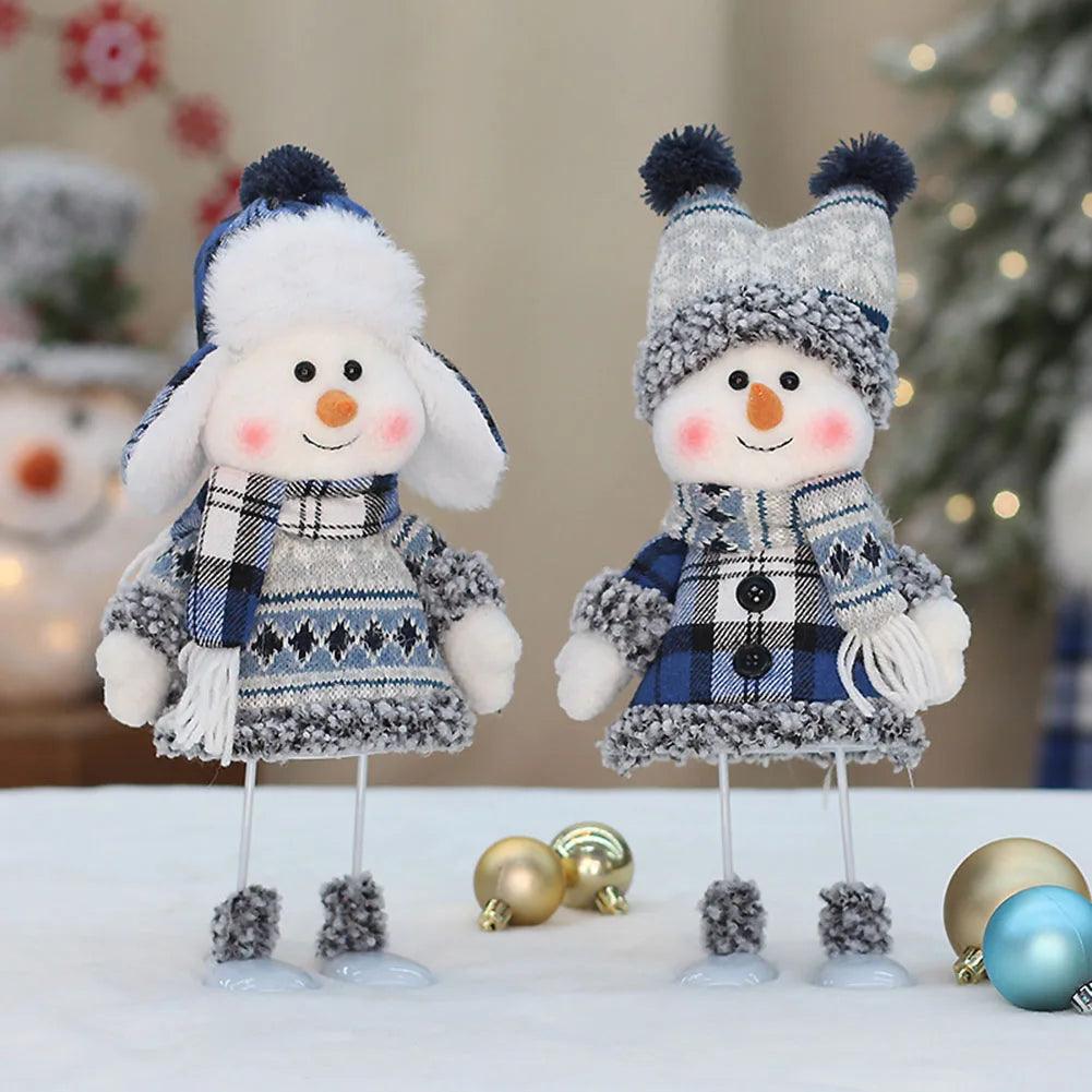 New Blue Christmas Snowman Dolls Plush Swinging Skiing Doll Figurine Toys Christmas Tree Ornaments New Year Xmas Gift - Lily Depot