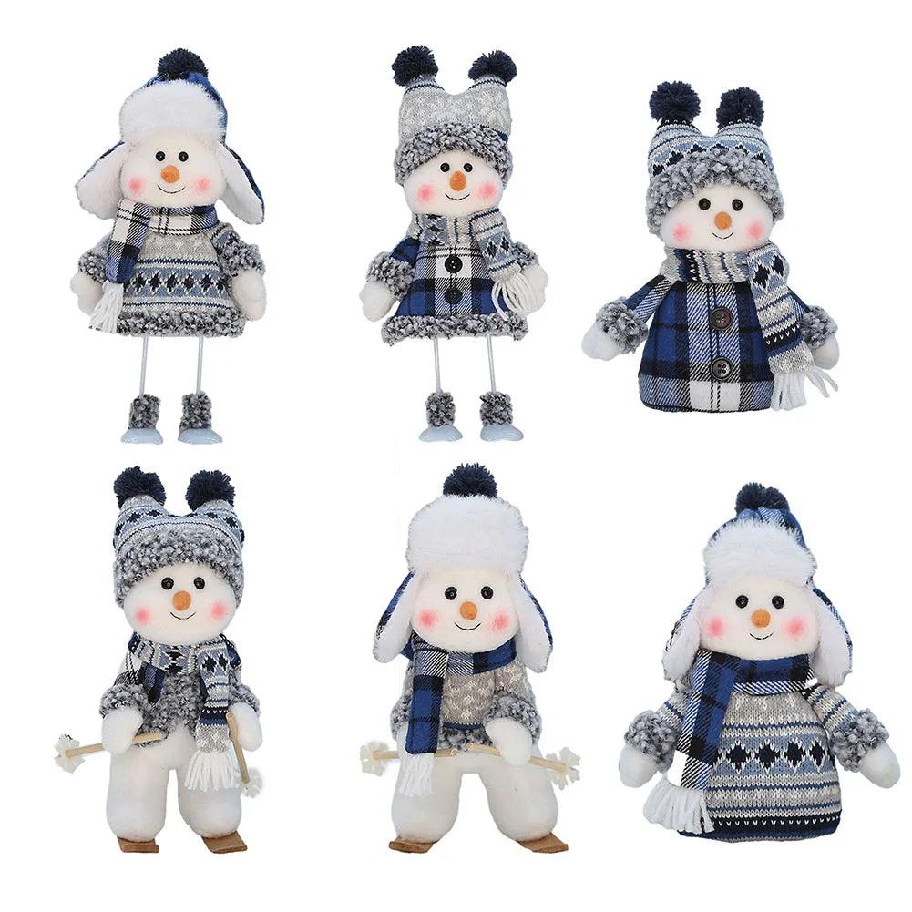 New Blue Christmas Snowman Dolls Plush Swinging Skiing Doll Figurine Toys Christmas Tree Ornaments New Year Xmas Gift - Lily Depot