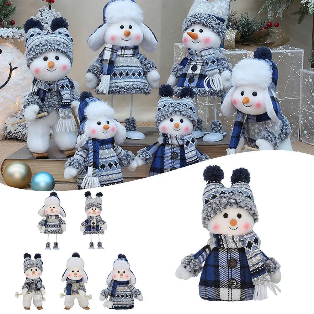 New Blue Christmas Snowman Dolls Plush Swinging Skiing Doll Figurine Toys Christmas Tree Ornaments New Year Xmas Gift - Lily Depot