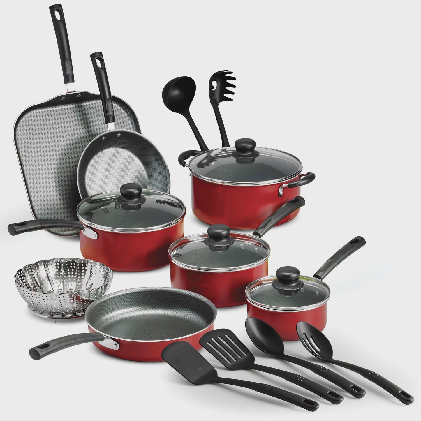Primaware 18 Piece Non-stick Cookware Set, Steel Gray Cookware Sets Pots and Pans Kitchen - Lily Depot