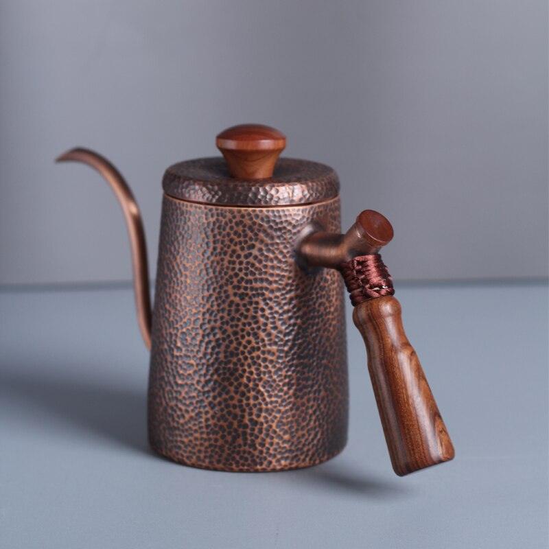 Pure Red Copper Coffee Tea Pot Cup Spoon Set Drinkware Long Gooseneck Spout Kettle Hand Drip Kettle turkish Coffee Maker Set - Lily Depot