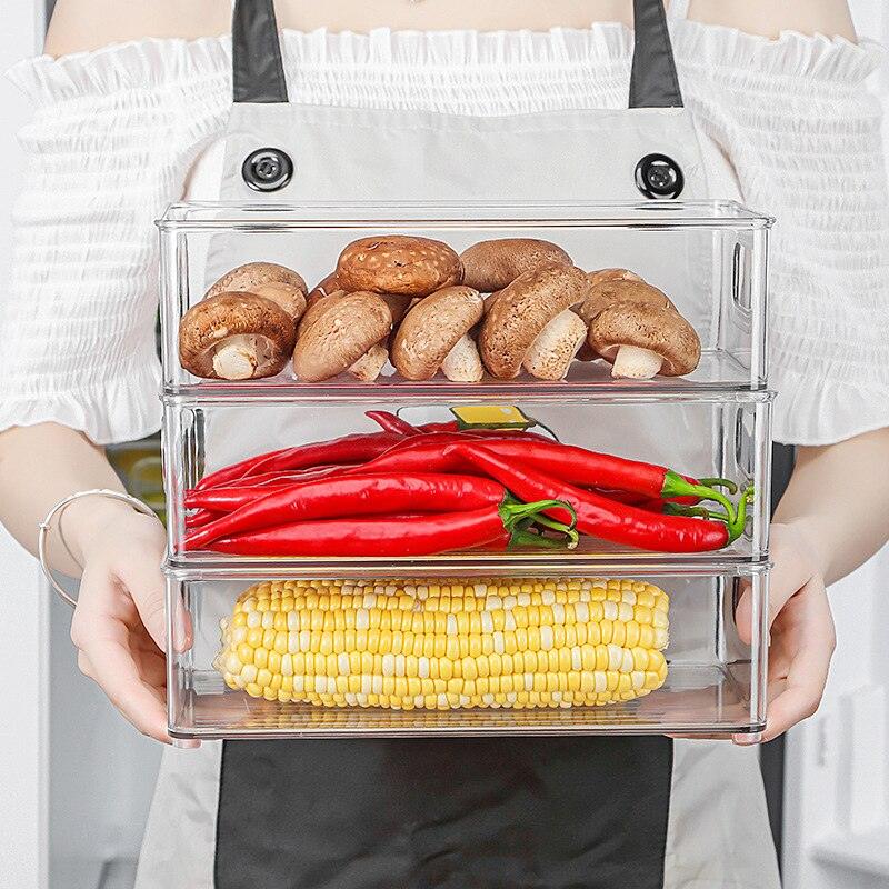 Refrigerator Drawer Food Storage Box Plastic Transparent Keep-Freshing Container Kitchen Stackable Pull-Out Classified Organizer - Lily Depot
