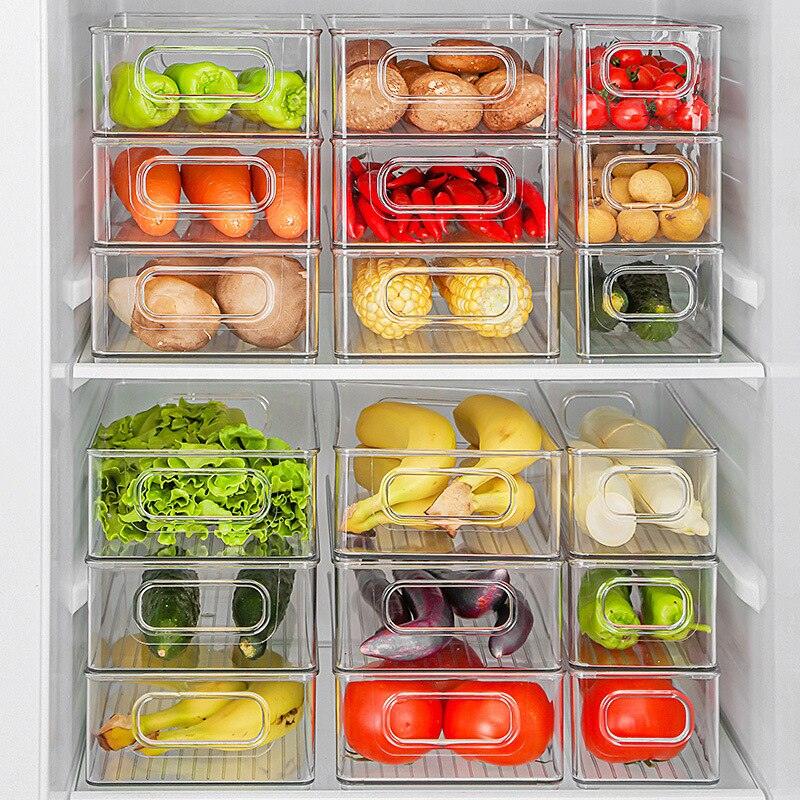 Refrigerator Drawer Food Storage Box Plastic Transparent Keep-Freshing Container Kitchen Stackable Pull-Out Classified Organizer - Lily Depot