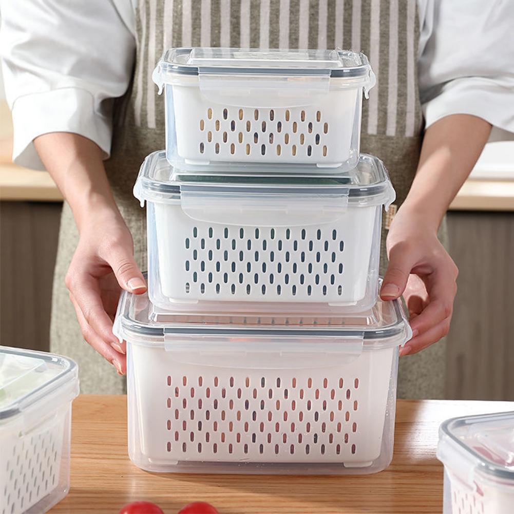 Refrigerator Storage Box Fridge Organizer Fresh Vegetable Fruit Boxes Drain Basket Storage Containers Pantry Kitchen Organizer - Lily Depot