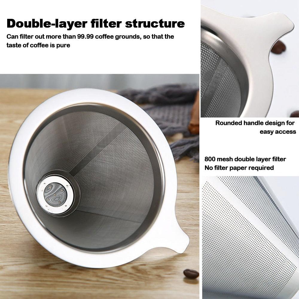 Reusable Double Layer 304 Stainless Steel Coffee Filter Holder Pour Over Coffees Dripper Mesh Coffee Tea Filter Basket Tools - Lily Depot