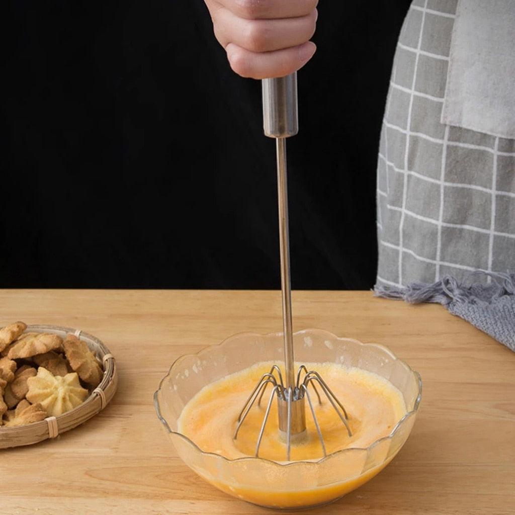 Semi-Automatic Egg Beater 304 Stainless Steel Egg Whisk Manual Hand Mixer Self Turning Egg Stirrer Kitchen Egg Tools - Lily Depot