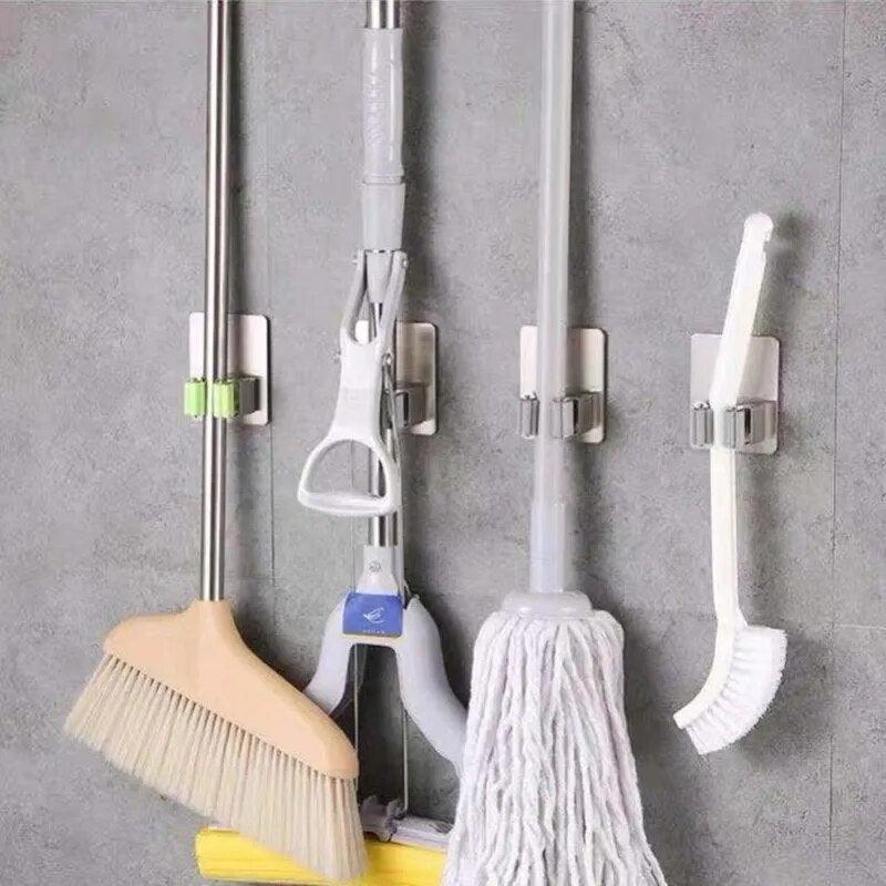 Stainless Steel Mop Hook Wall Mounted Mop Organizer Storage Rack Brush Broom Hanger Kitchen Bathroom Hanging Mops Holder Clips - Lily Depot