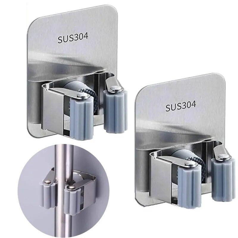 Stainless Steel Mop Hook Wall Mounted Mop Organizer Storage Rack Brush Broom Hanger Kitchen Bathroom Hanging Mops Holder Clips - Lily Depot