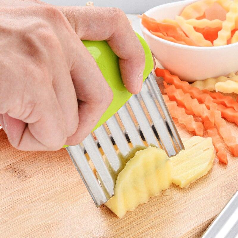 Stainless Steel Potato Chip Slicer Dough Vegetable Fruit Crinkle Wavy Slicer Knife Potato Cutter Chopper French Fry Maker Tools - Lily Depot