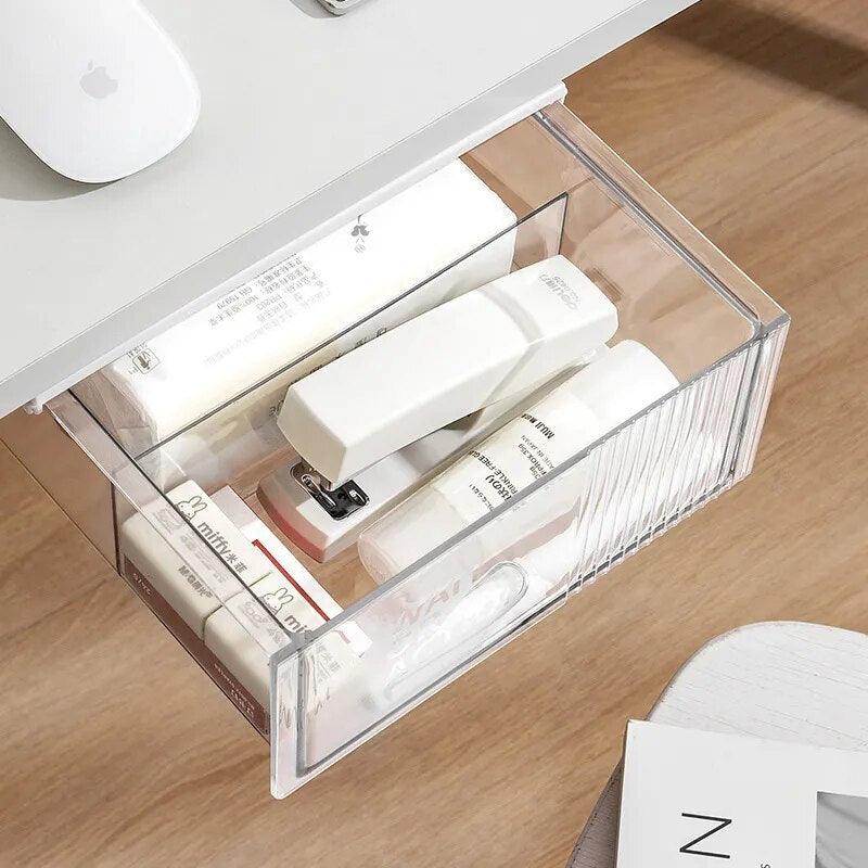 Transparent Underdesk Drawer Office Under Desk Storage Box Punch-Free Large Capacity Storage Drawer Multifunctional Tissue Box - Lily Depot