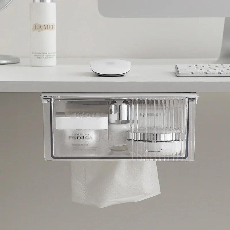 Transparent Underdesk Drawer Office Under Desk Storage Box Punch-Free Large Capacity Storage Drawer Multifunctional Tissue Box - Lily Depot