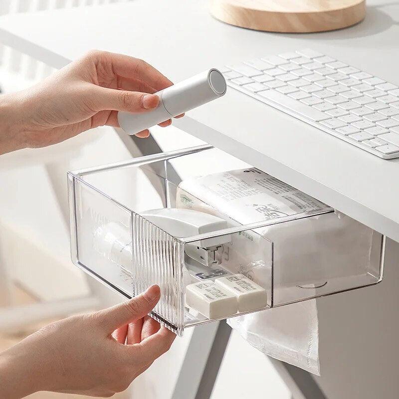 Transparent Underdesk Drawer Office Under Desk Storage Box Punch-Free Large Capacity Storage Drawer Multifunctional Tissue Box - Lily Depot