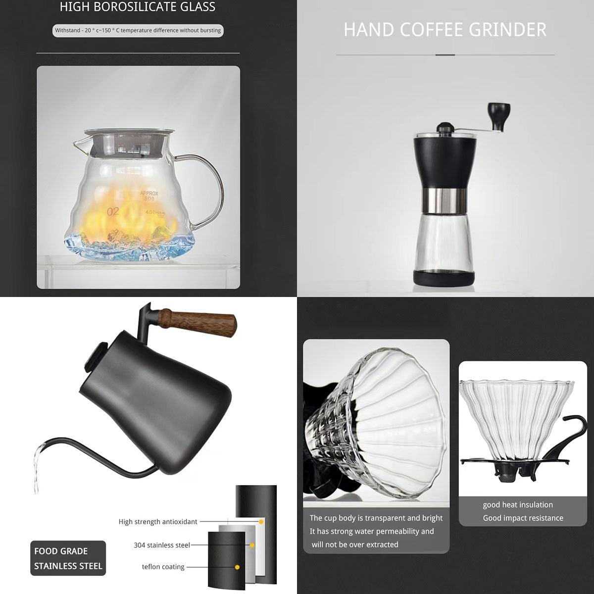 Travel Hand Coffee Pot Set Hand Coffee Gift Box Grinder Electronic Scale Stainless Steel Hand Pot Coffee Cup Set - Lily Depot