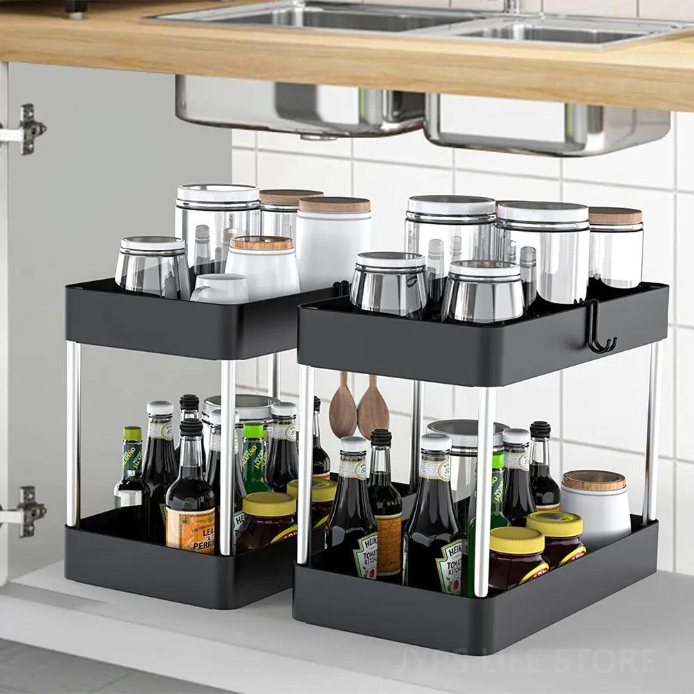 Under Sink Storage Organizer 2 Tier Drawer Multipurpose Rack Cabinet Under Sink Storage Rack Bathroom Kitchen Organizer - Lily Depot