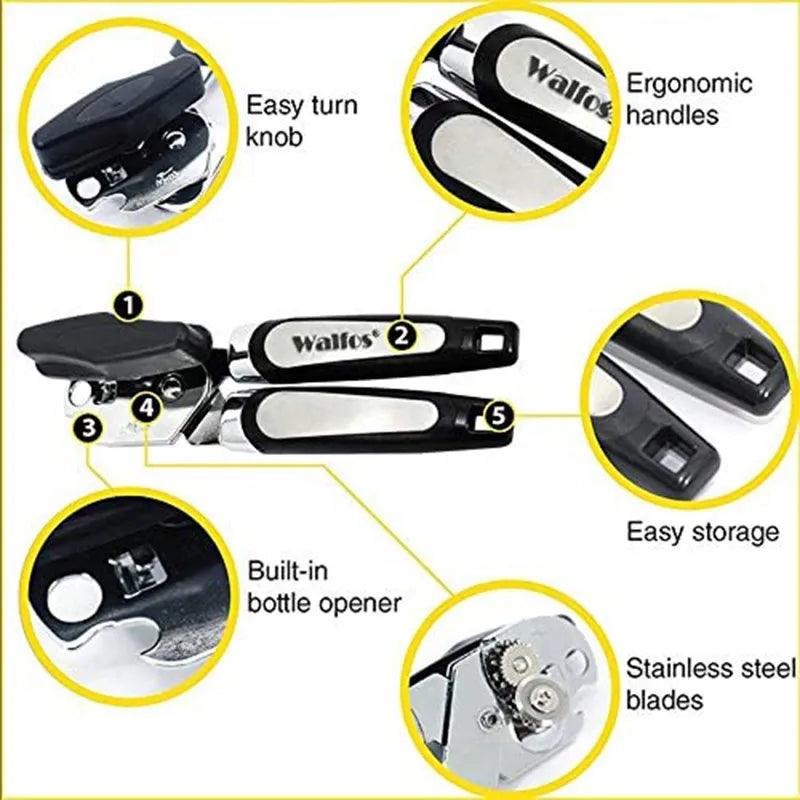 WALFOS Stainless Steel Manual Cans Opener Professional Ergonomic Opener For Cans Side Cut Can Opener Manual - Lily Depot