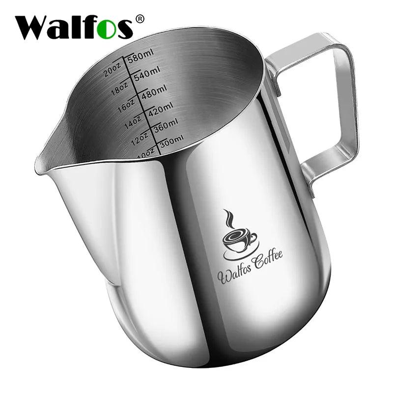 WALFOS Style Espresso Coffee Milk Mugs Cup Pots Jug Handle Craft Coffee Garland Cup Latte Jug Thickened Stainless Steel - Lily Depot