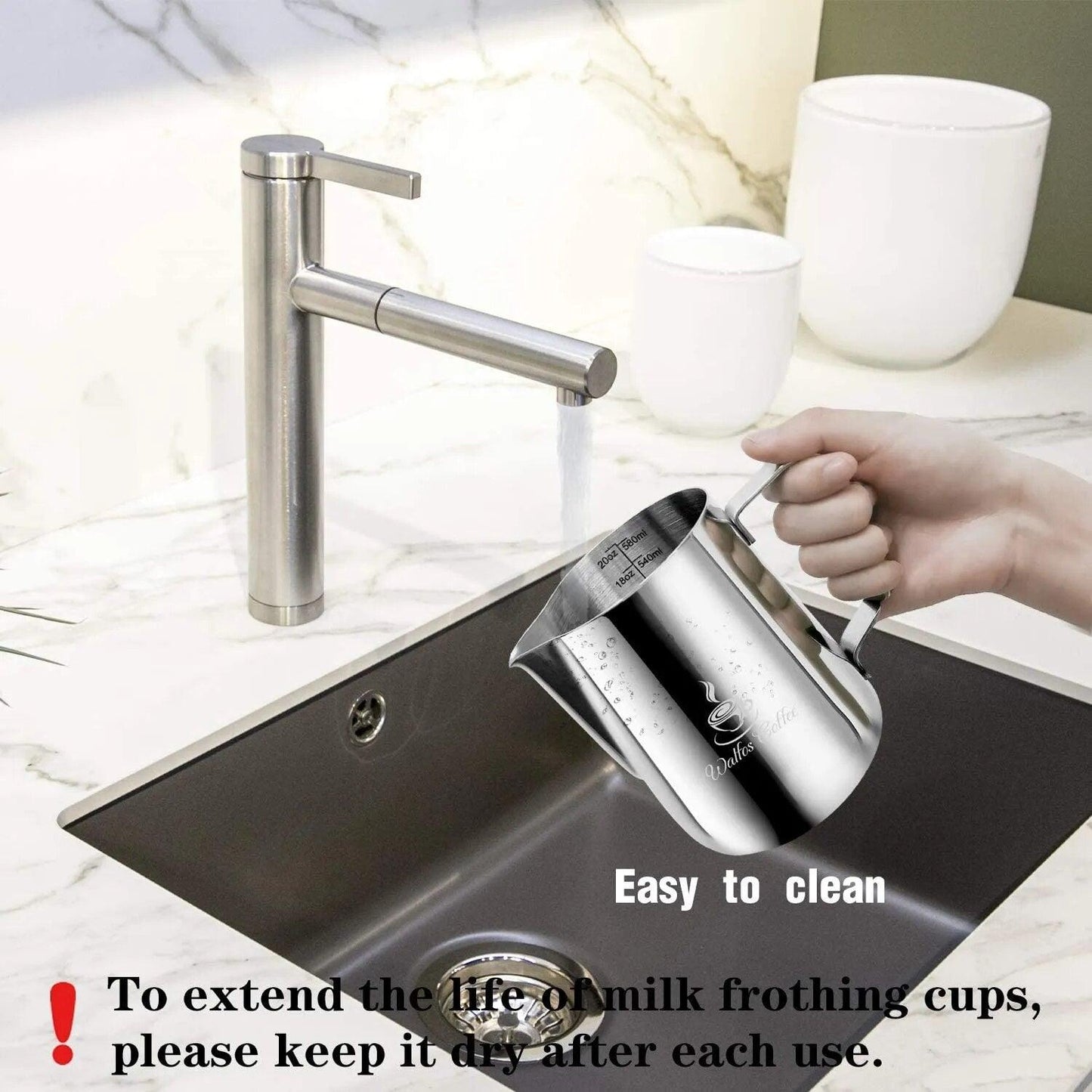 WALFOS Style Espresso Coffee Milk Mugs Cup Pots Jug Handle Craft Coffee Garland Cup Latte Jug Thickened Stainless Steel - Lily Depot