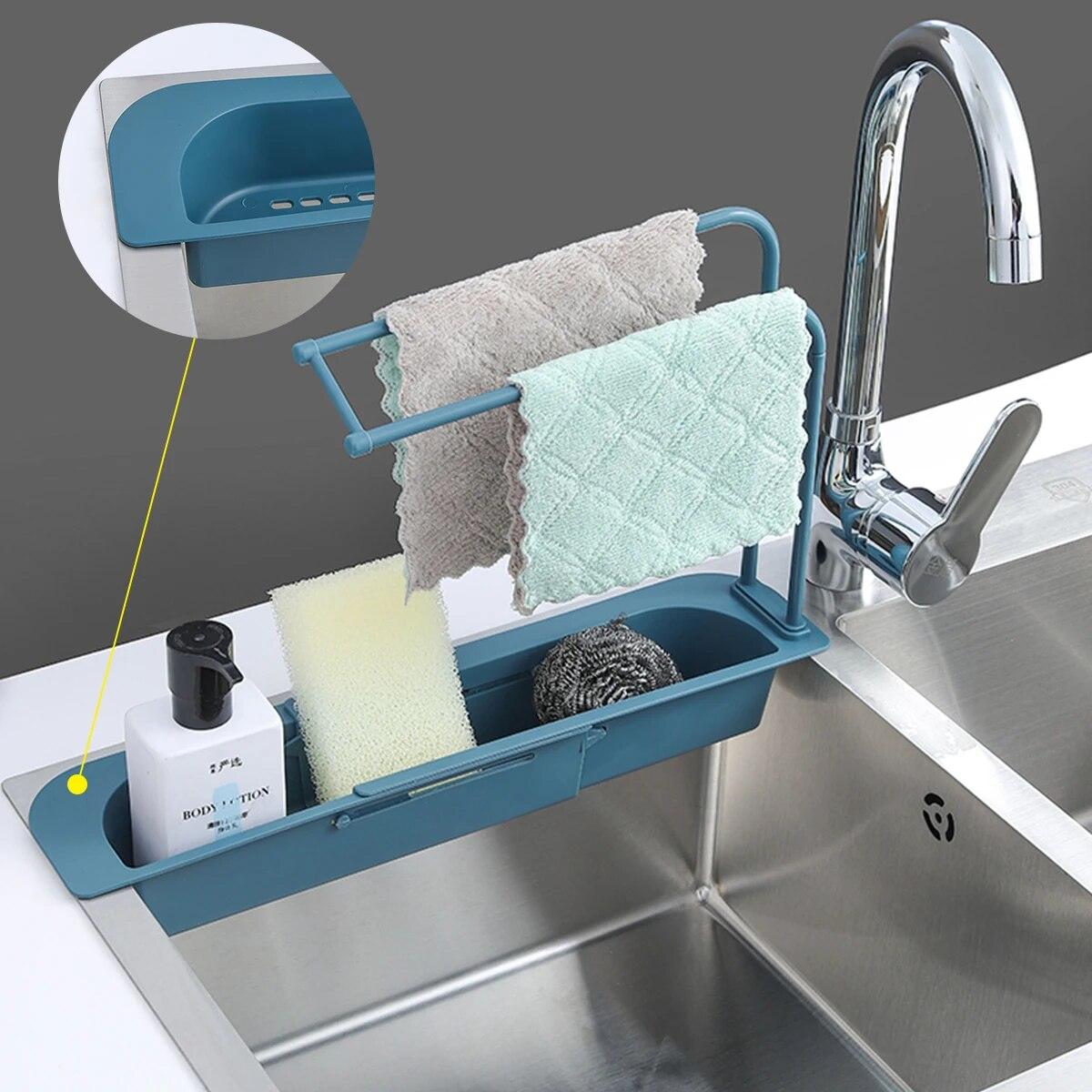 Walfos Telescopic Sink Kitchen Drainer Rack Storage Basket Bag Faucet Holder Adjustable Bathroom Holder Sink Kitchen Accessorie - Lily Depot