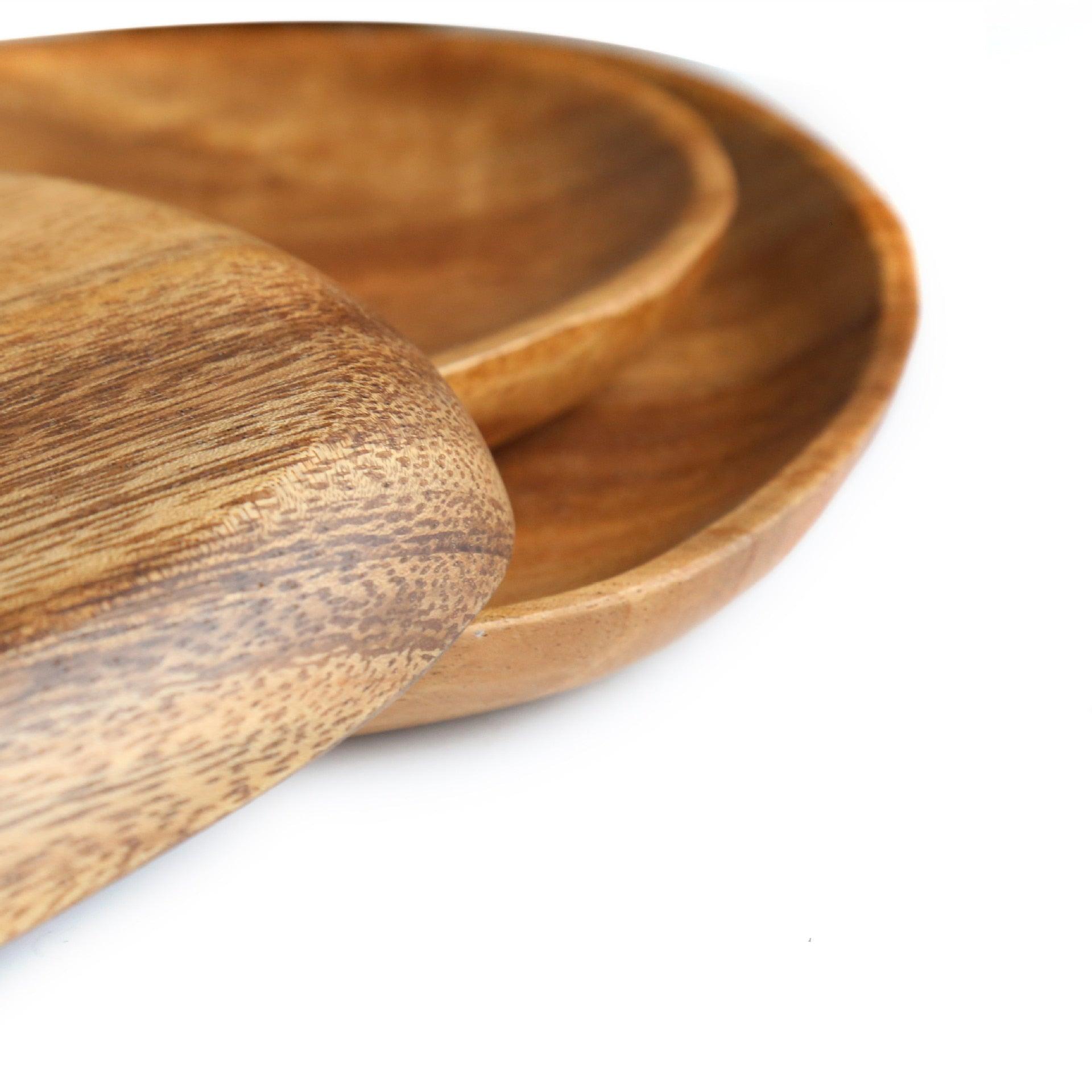 Walnut & Acacia Irregular Oval Solid Wood Dinner Plate Wooden Serving Decorative Tray, for Dishes Snack, Dim Sum, Fruit, Dessert - Lily Depot