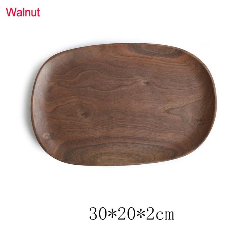 Walnut & Acacia Irregular Oval Solid Wood Dinner Plate Wooden Serving Decorative Tray, for Dishes Snack, Dim Sum, Fruit, Dessert - Lily Depot