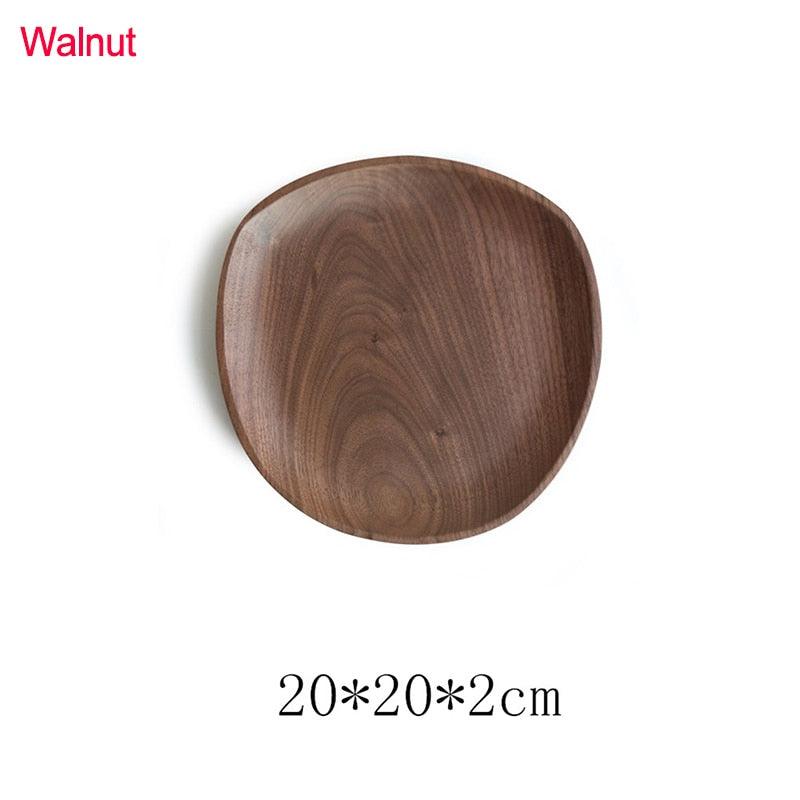 Walnut & Acacia Irregular Oval Solid Wood Dinner Plate Wooden Serving Decorative Tray, for Dishes Snack, Dim Sum, Fruit, Dessert - Lily Depot