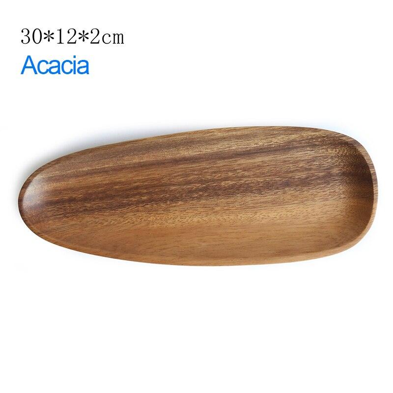 Walnut & Acacia Irregular Oval Solid Wood Dinner Plate Wooden Serving Decorative Tray, for Dishes Snack, Dim Sum, Fruit, Dessert - Lily Depot
