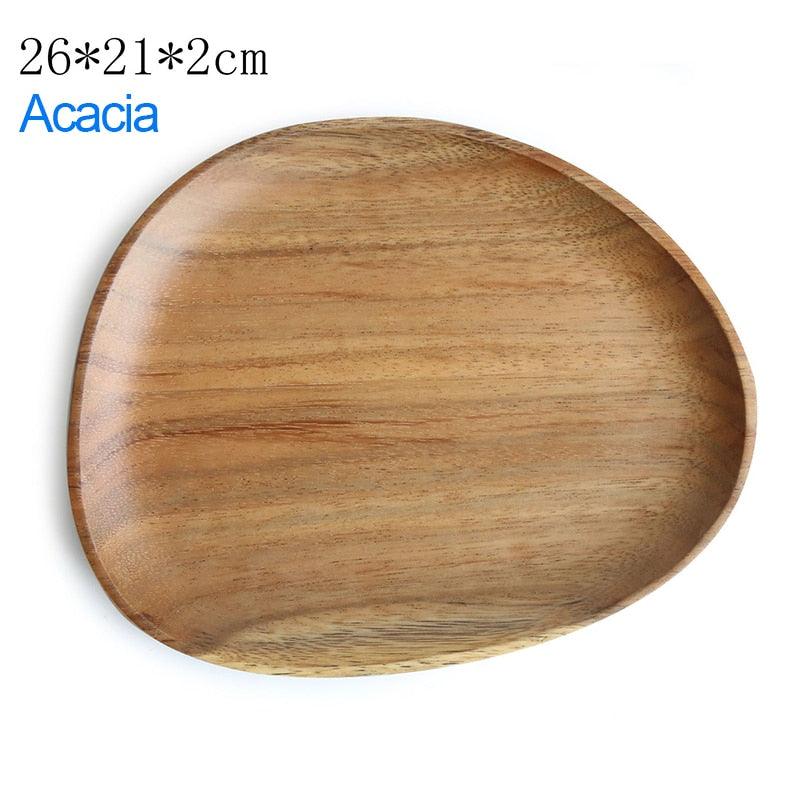 Walnut & Acacia Irregular Oval Solid Wood Dinner Plate Wooden Serving Decorative Tray, for Dishes Snack, Dim Sum, Fruit, Dessert - Lily Depot