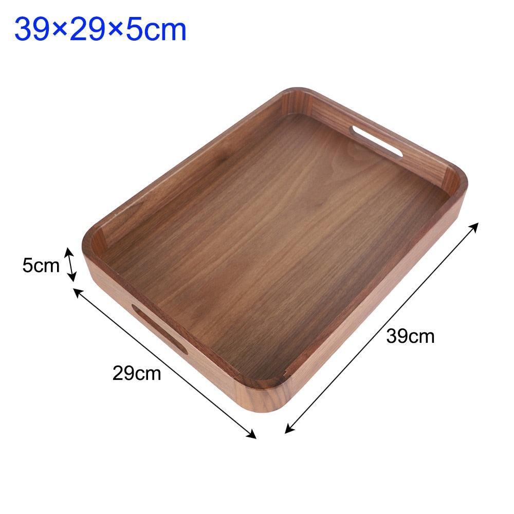 Walnut Wood Serving Tray with Handle Serve Coffee Tea Cocktails Appetizers Rectangle Breakfast Bed Wooden Tray Home Decorative - Lily Depot