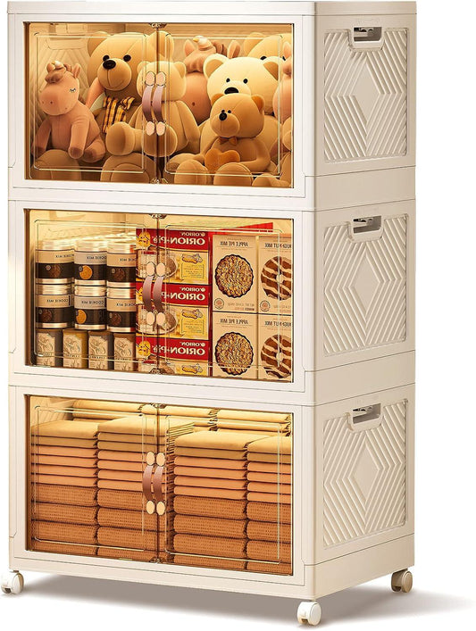 Ziihome Storage Bins with Lids with Wheel Storage Containers with Wheels Closet Organizers Folding Storage Box, Stackable - Lily Depot