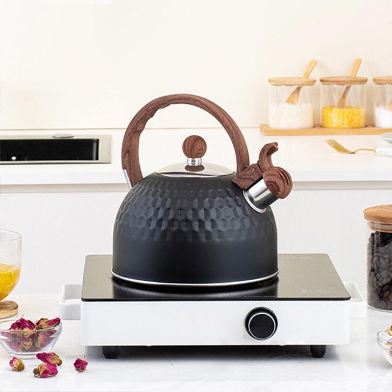 2.5L Black Gas Hot Water Kettle Whistling Tea Kettle Portable Coffee Thermos Pot Family Kitchen - Lily Depot
