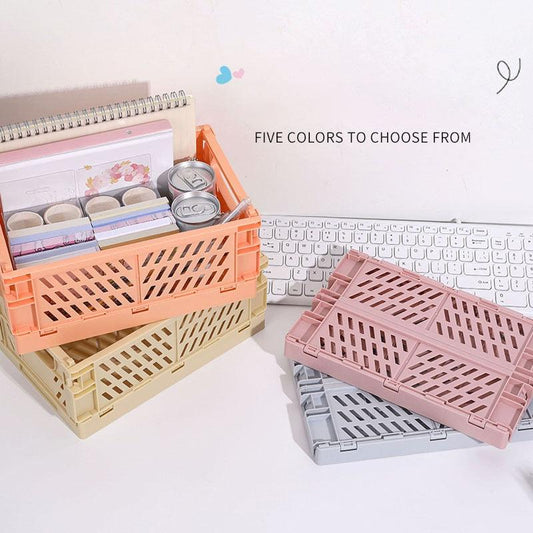 5 Color Organizing Storage Baskets Case Folding Student Desktop Basket Tape Stationery Plastic Foldable Container Storage Box - Lily Depot