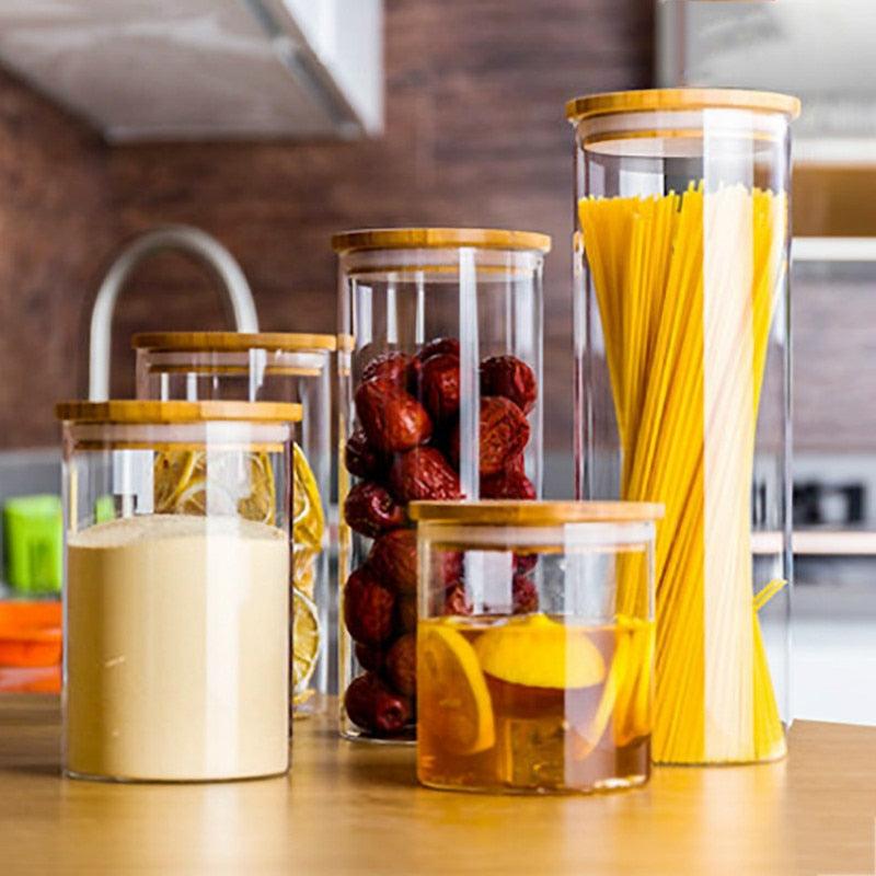800ml-2000ml Glass Food Sealed Jar Box Bamboo Lid To Contain Bottle Seasoning Noodles Powder Can Tea Can Food Storage Container - Lily Depot