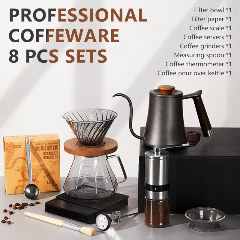 Coffee Set Coffee Accessories Manual Grinder Mill Glass Pot with Filter Dripper Gooseneck Kettle Specialized BaristaSet - Lily Depot