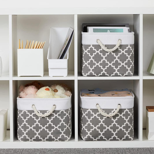Cube Large Folding Storage Box Canvas Fabric Cubes For Shelves Clothes Toys Books Perfect Organizer Foldable Basket With Handles - Lily Depot