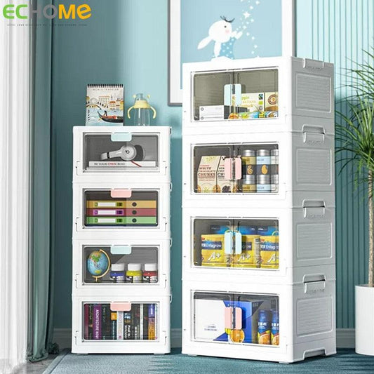 ECHOME Foldable Storage Box Single Door Open Storage Box with Lid Stackable Sundries Toy Snacks Sorting Box Home Storage Cabinet - Lily Depot