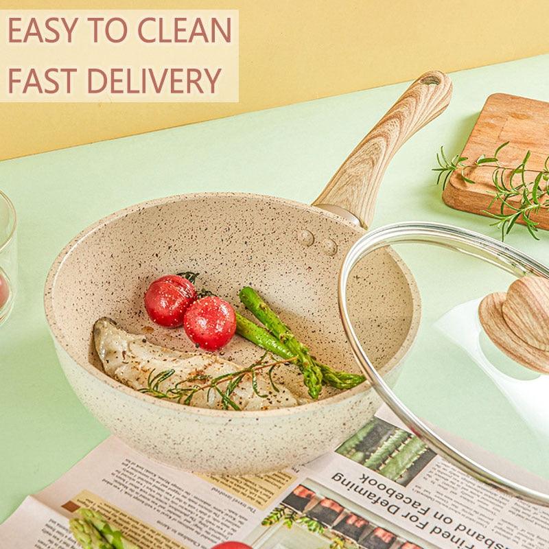 Frying Pan Home Wok Induction Cooker Pan Gas Stove Smoke-Free Fried Egg Steak Pan Cooking Pot Non Stick Pan with Lid Crepe Maker - Lily Depot