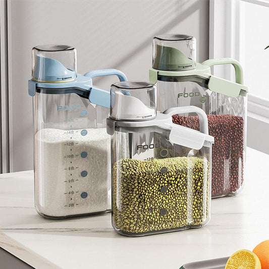 Grain Storage Box Cereals Container with Scale Handle Food Bean Sealed Jar Kitchen Large Capacity Grain Dispenser Oatmeal Bottle - Lily Depot